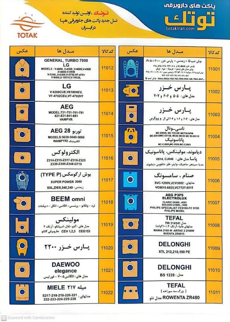 انواع پاکت جاروبرقی توتک